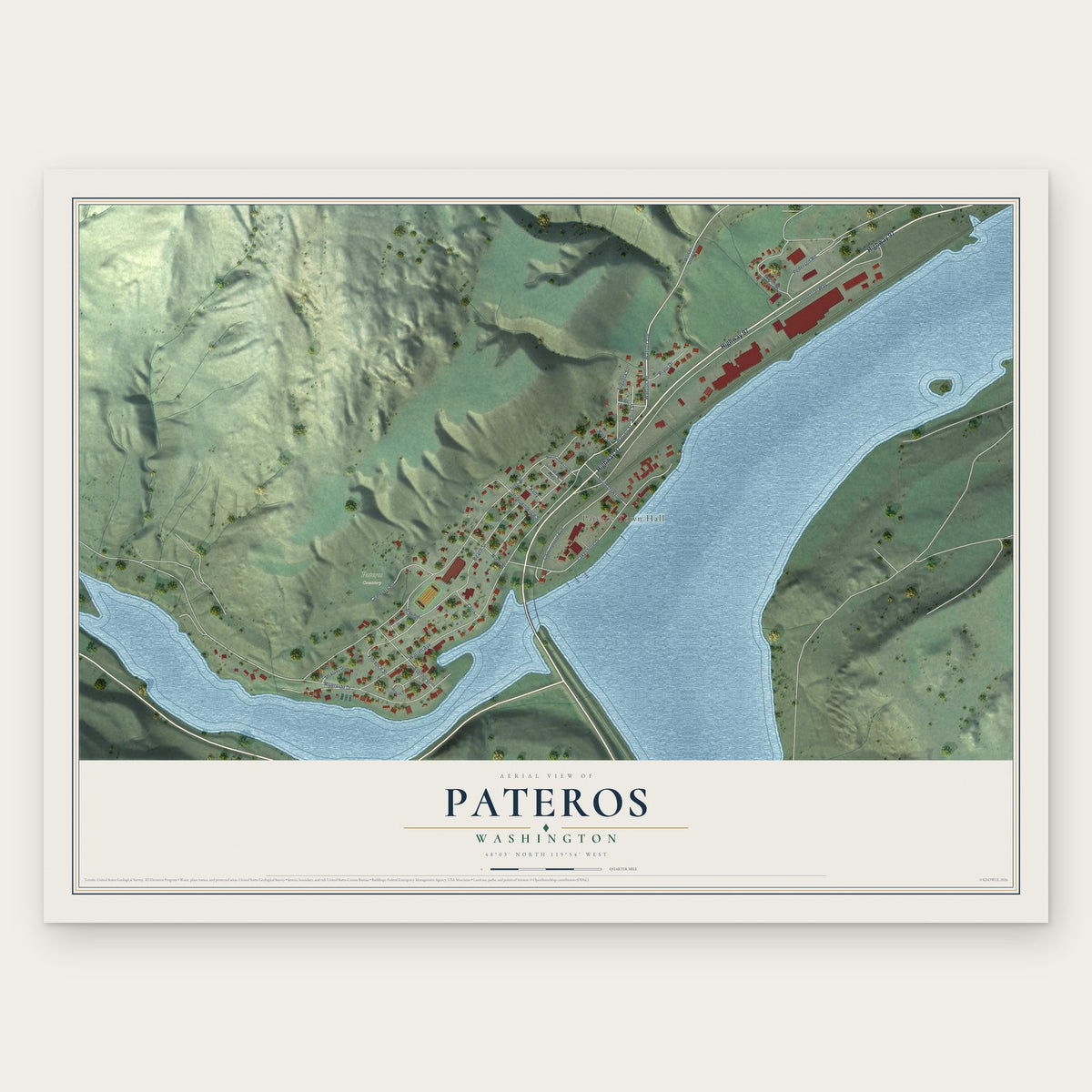 Pateros, Washington map print, the full design