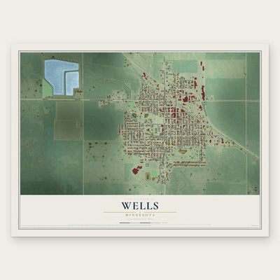 Wells, Minnesota map print, the full design