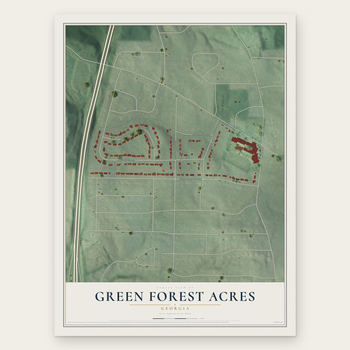 Green Forest Acres, Georgia map print, the full design