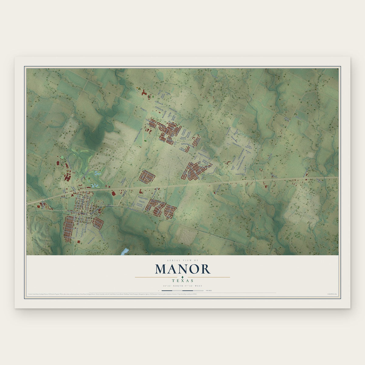 Manor, Texas map print, the full design