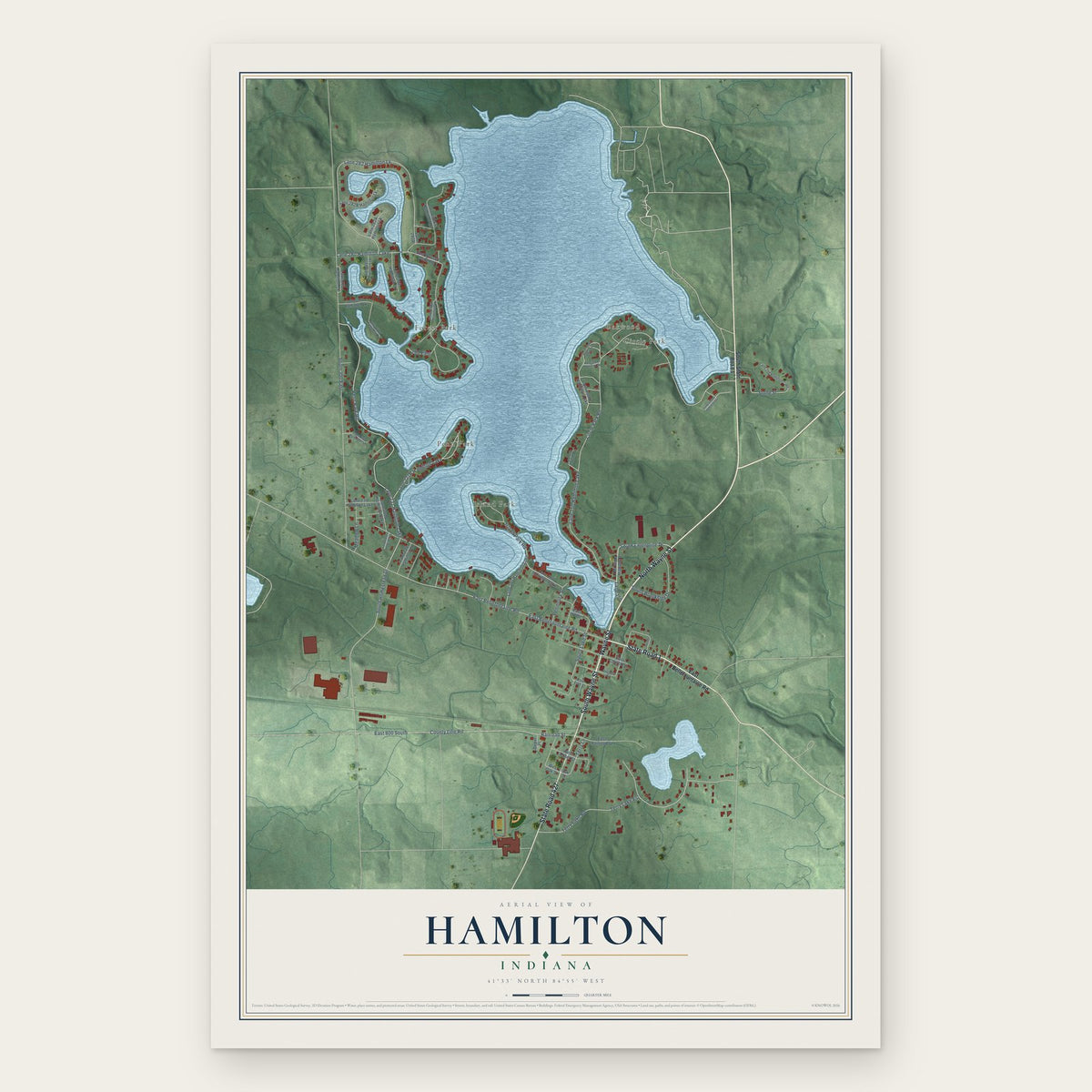 Hamilton, Indiana map print, the full design