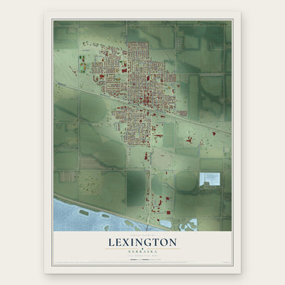 Lexington, Nebraska map print, the full design
