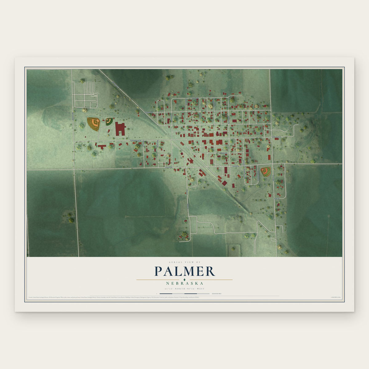 Palmer, Nebraska map print, the full design