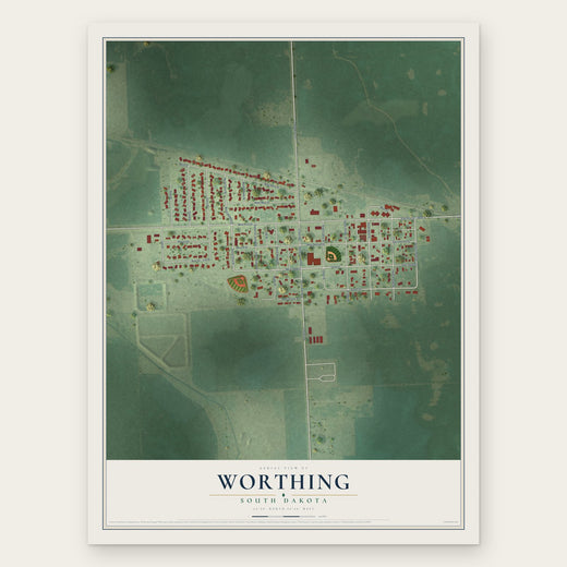 Worthing, South Dakota map print, the full design