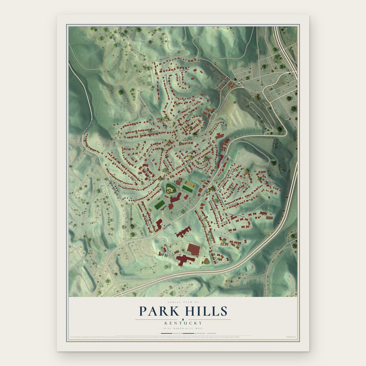 Park Hills, Kentucky map print, the full design