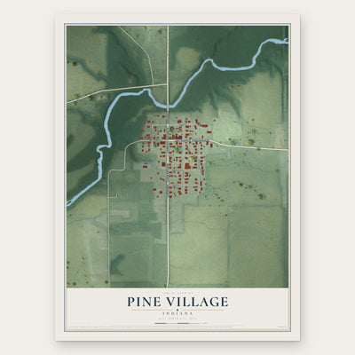 Pine Village, Indiana map print, the full design