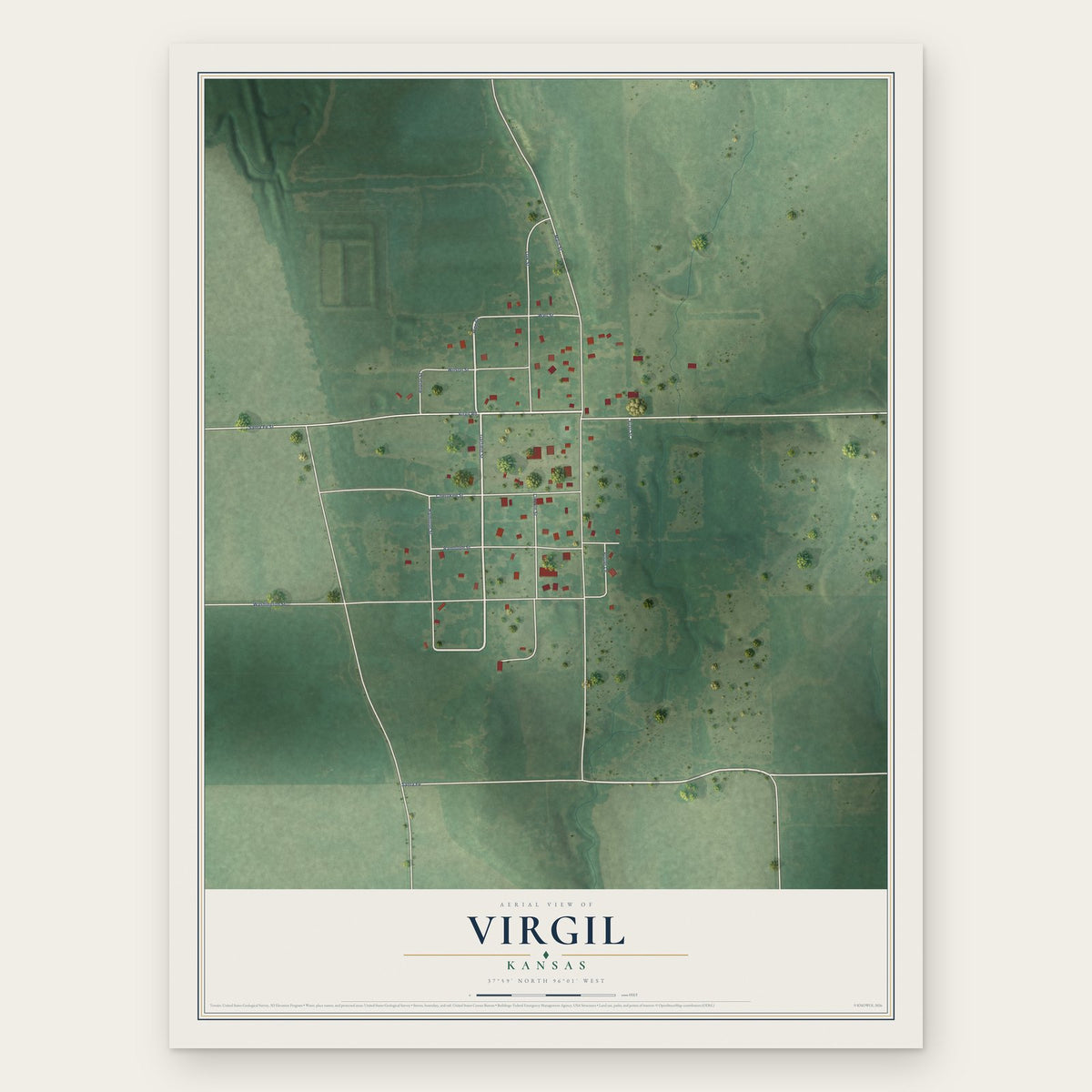 Virgil, Kansas map print, the full design
