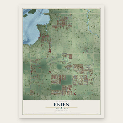 Prien, Louisiana map print, the full design