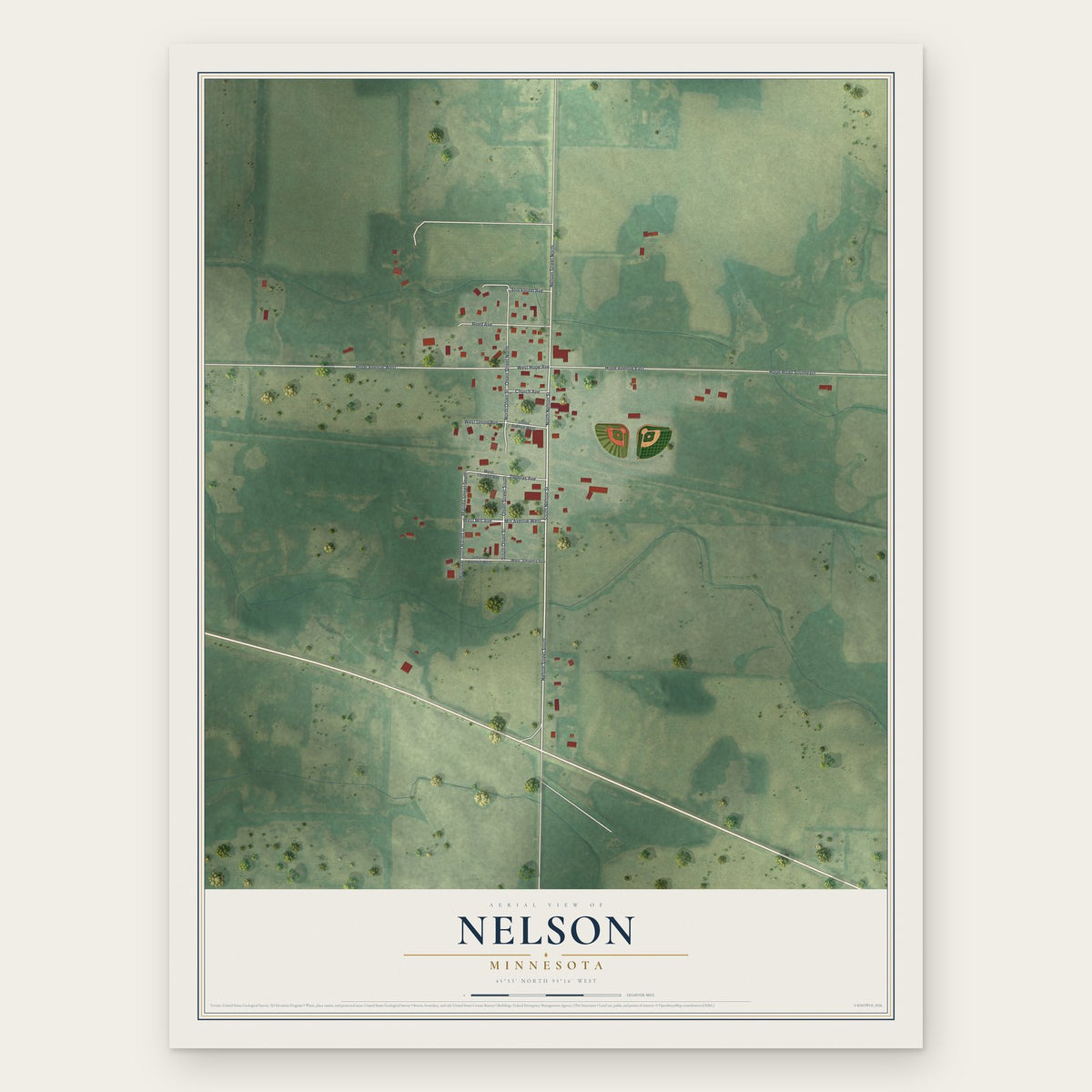 Nelson, Minnesota map print, the full design