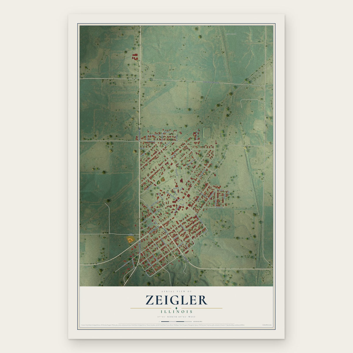 Zeigler, Illinois map print, the full design
