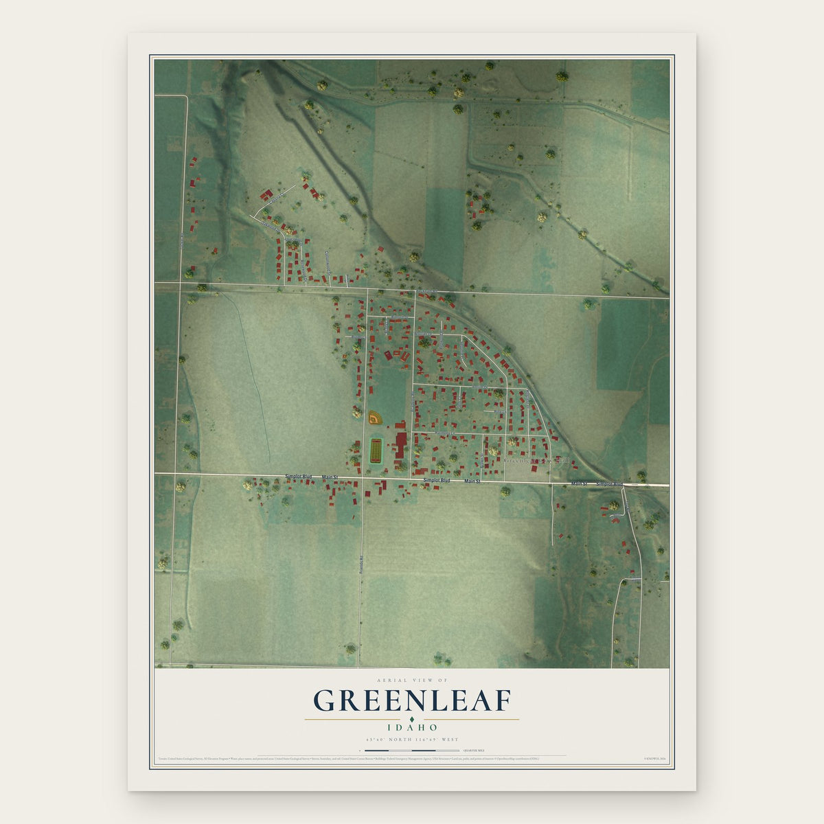 Greenleaf, Idaho map print, the full design