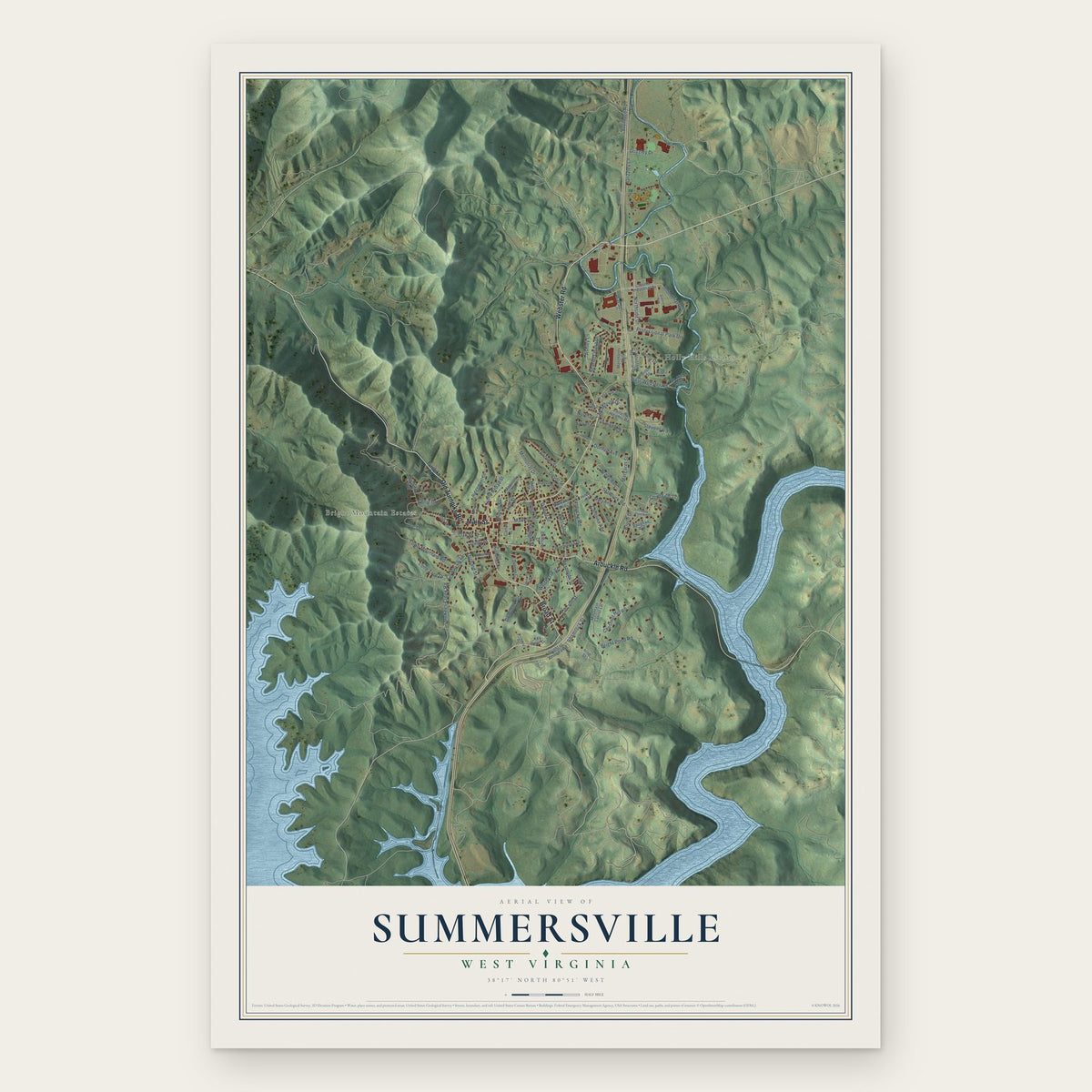 Summersville, West Virginia map print, the full design
