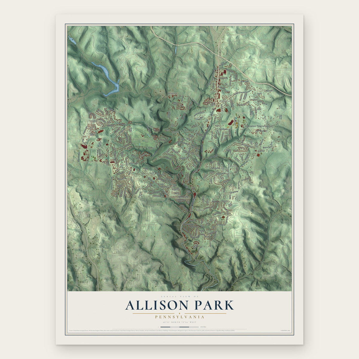 Allison Park, Pennsylvania map print, the full design