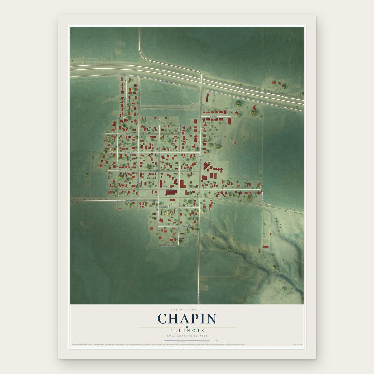 Chapin, Illinois map print, the full design