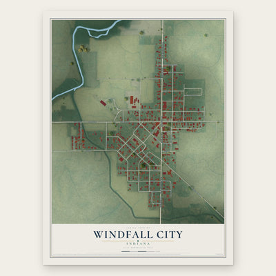 Windfall City, Indiana map print, the full design