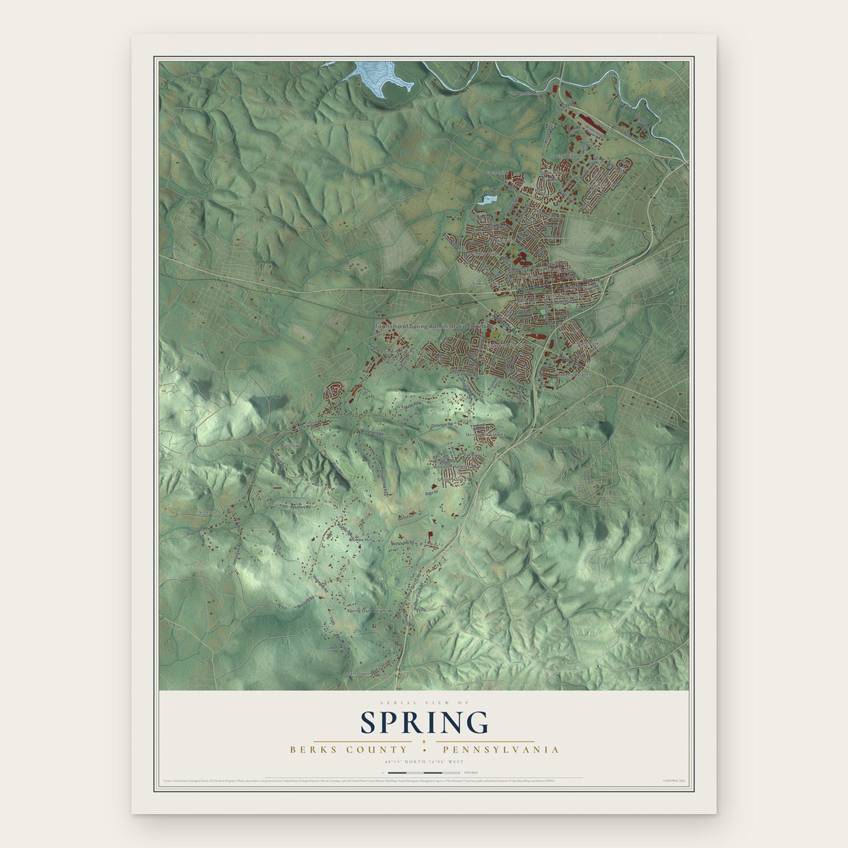 Spring, Berks County, Pennsylvania map print, the full design