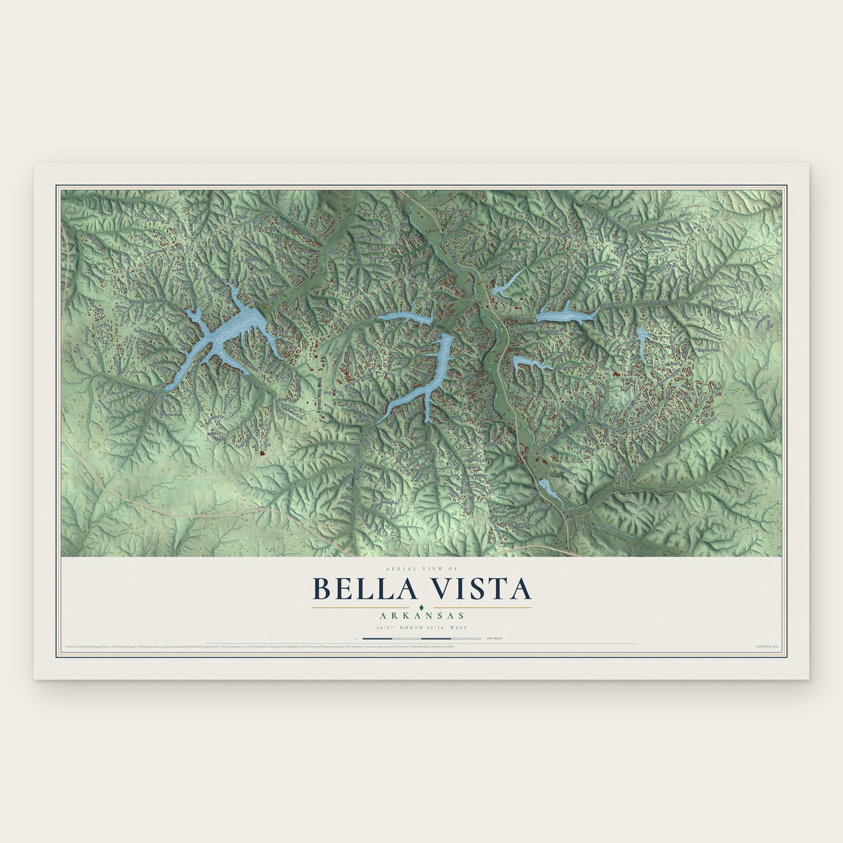 Bella Vista, Arkansas map print, the full design