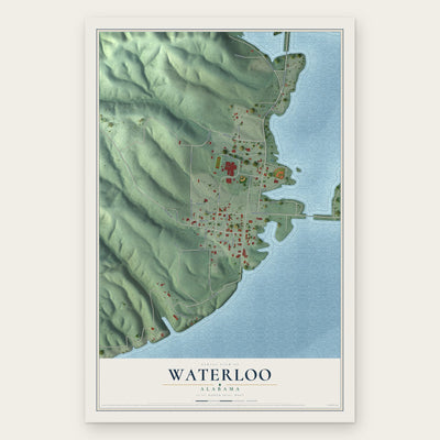 Waterloo, Alabama map print, the full design
