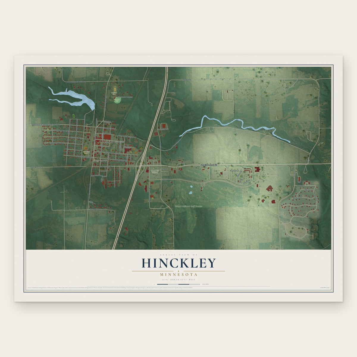 Hinckley, Minnesota map print, the full design