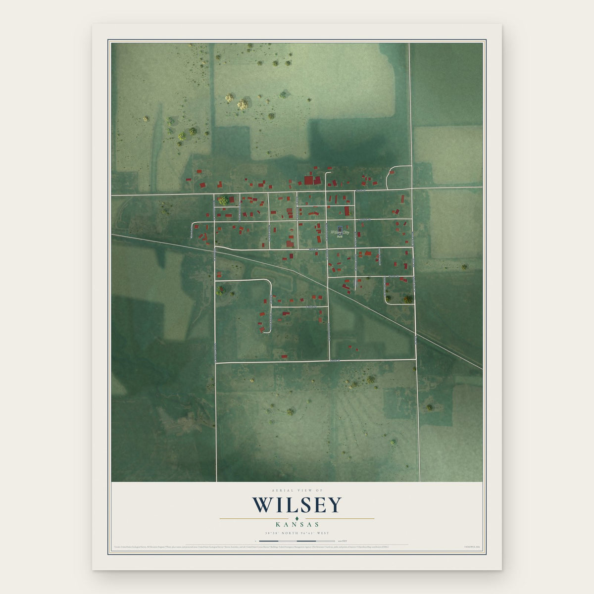 Wilsey, Kansas map print, the full design