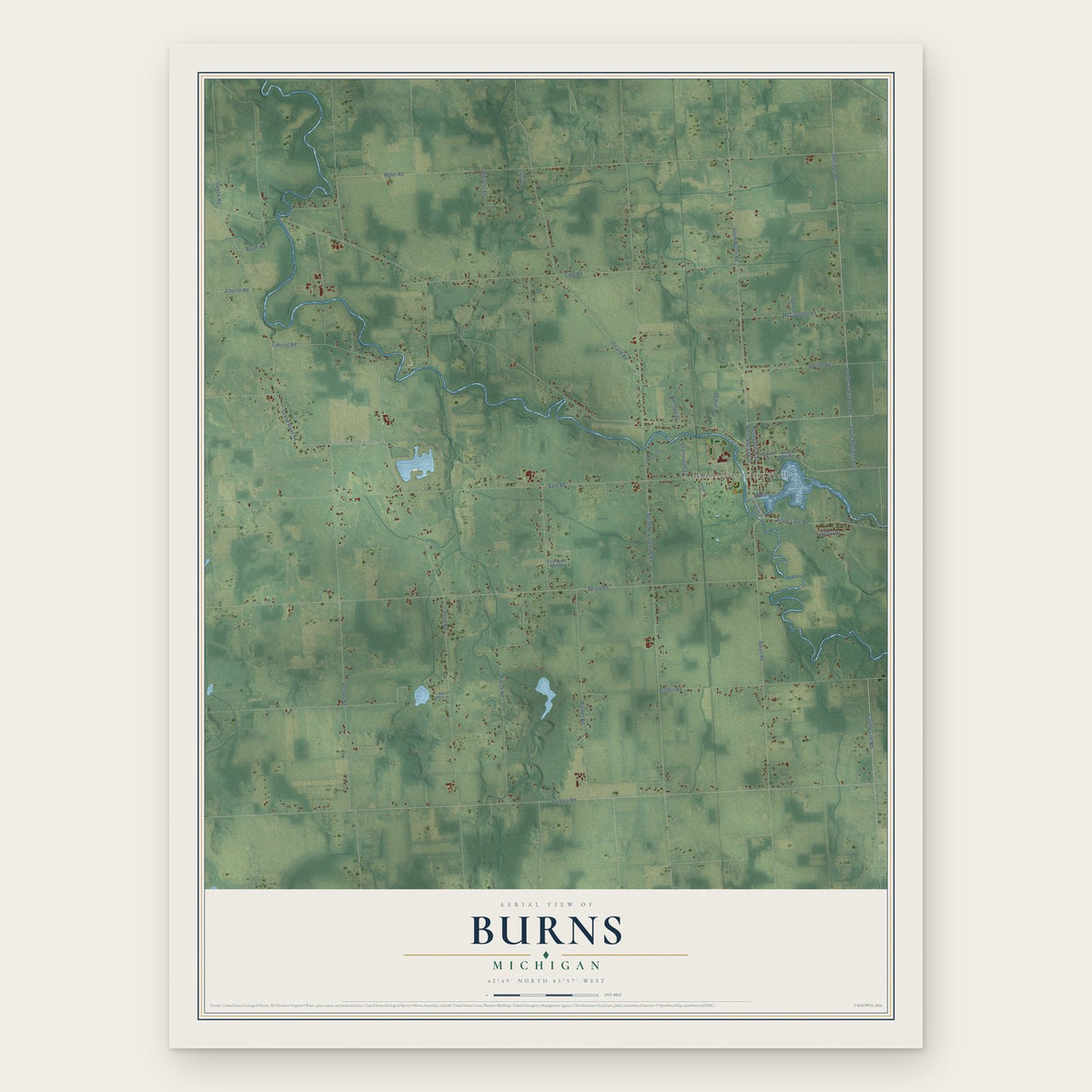 Burns, Michigan map print, the full design