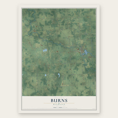 Burns, Michigan map print, the full design