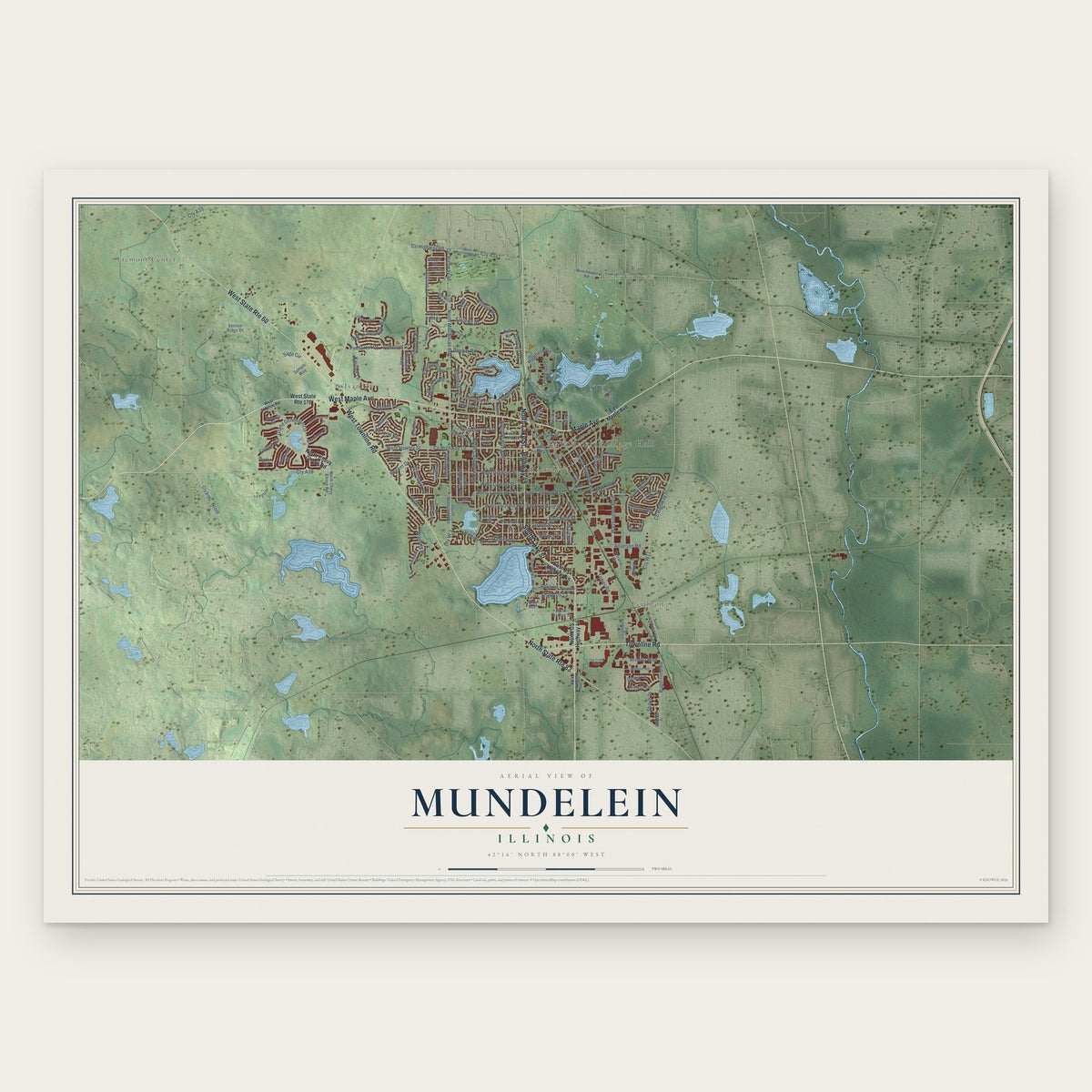 Mundelein, Illinois map print, the full design