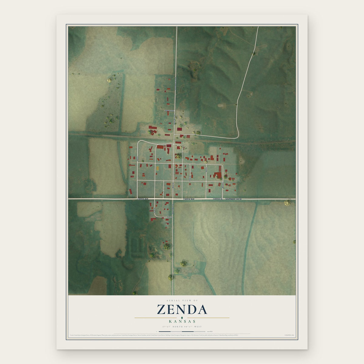 Zenda, Kansas map print, the full design