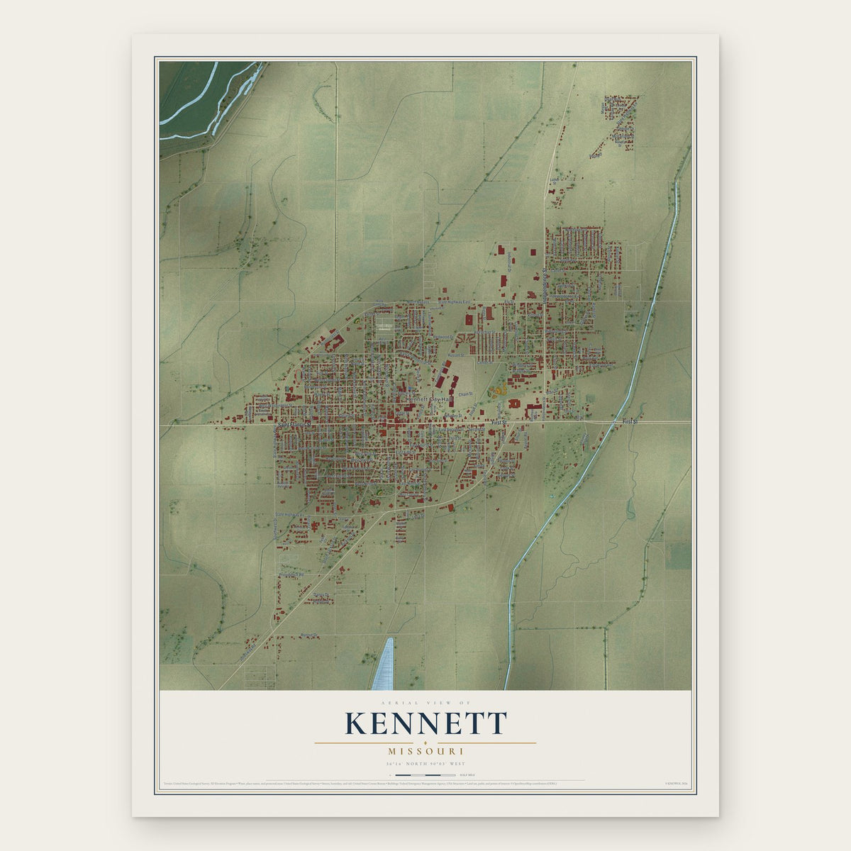 Kennett, Missouri map print, the full design