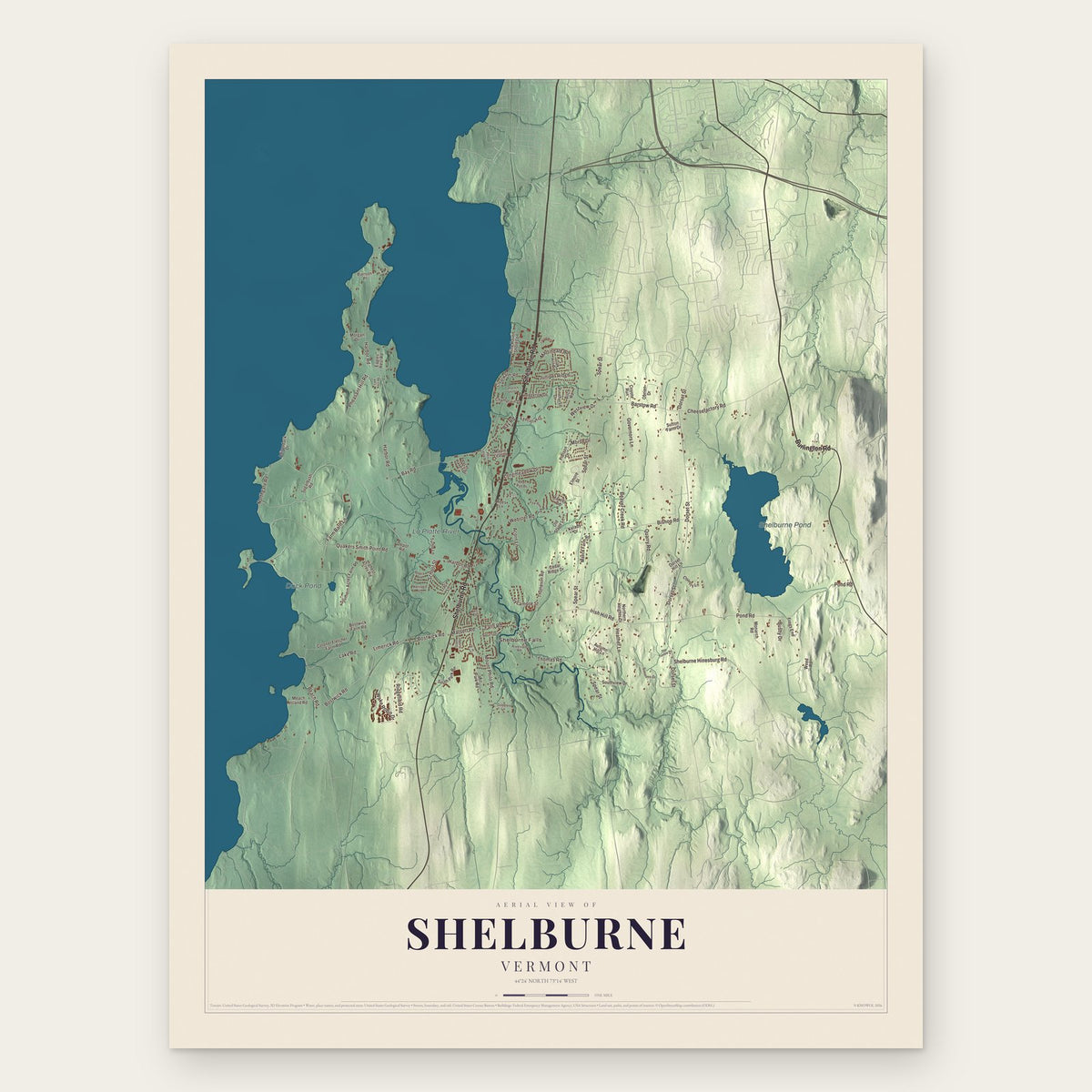 Shelburne, Vermont map print, the full design