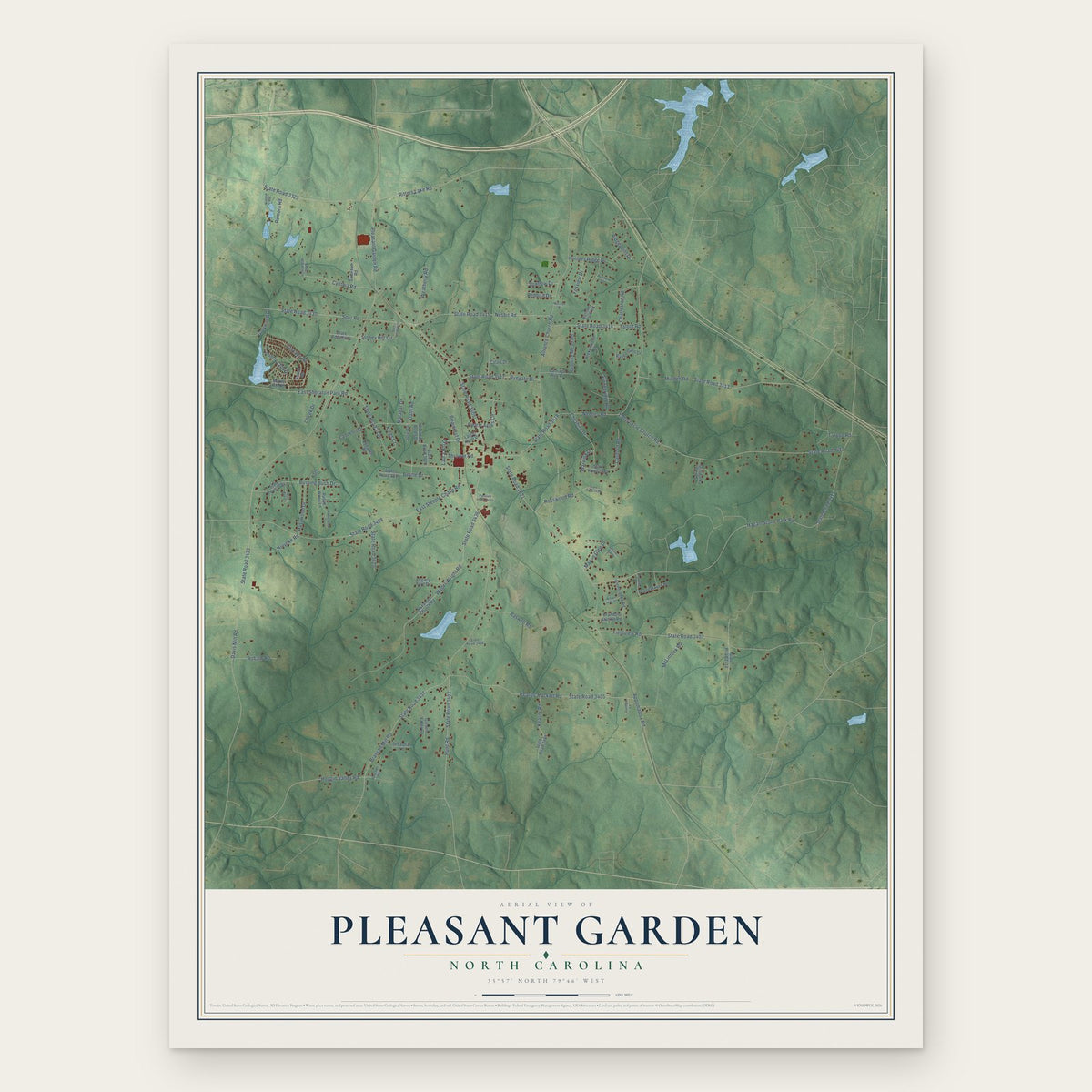Pleasant Garden, North Carolina map print, the full design