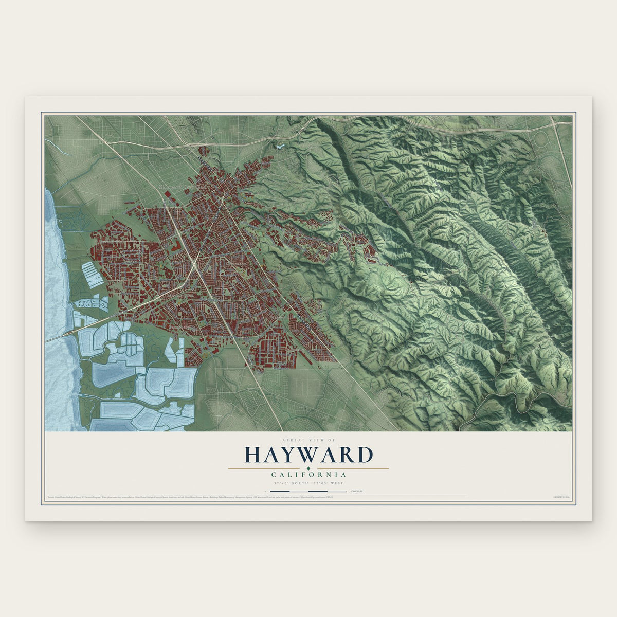 Hayward, California map print, the full design