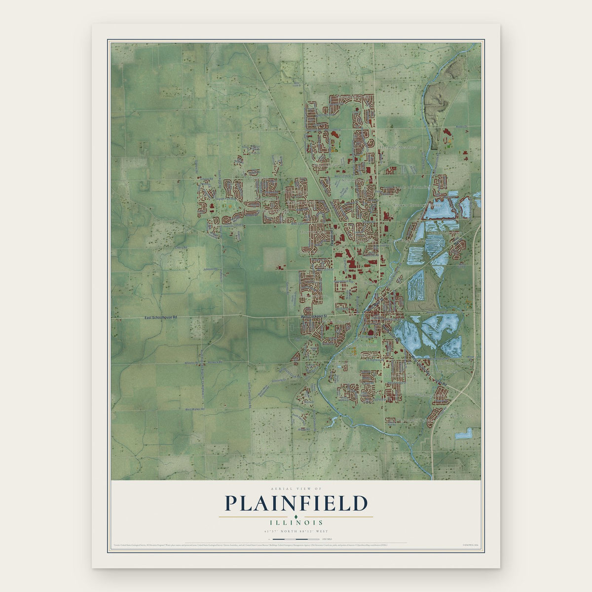Plainfield, Illinois map print, the full design