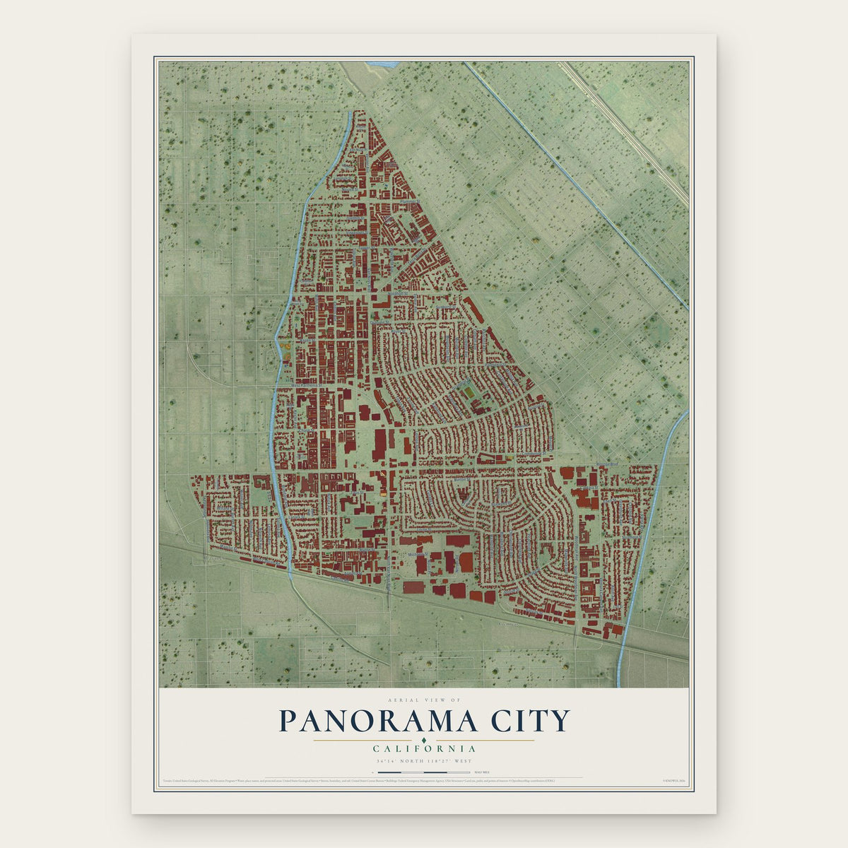 Panorama City, California map print, the full design
