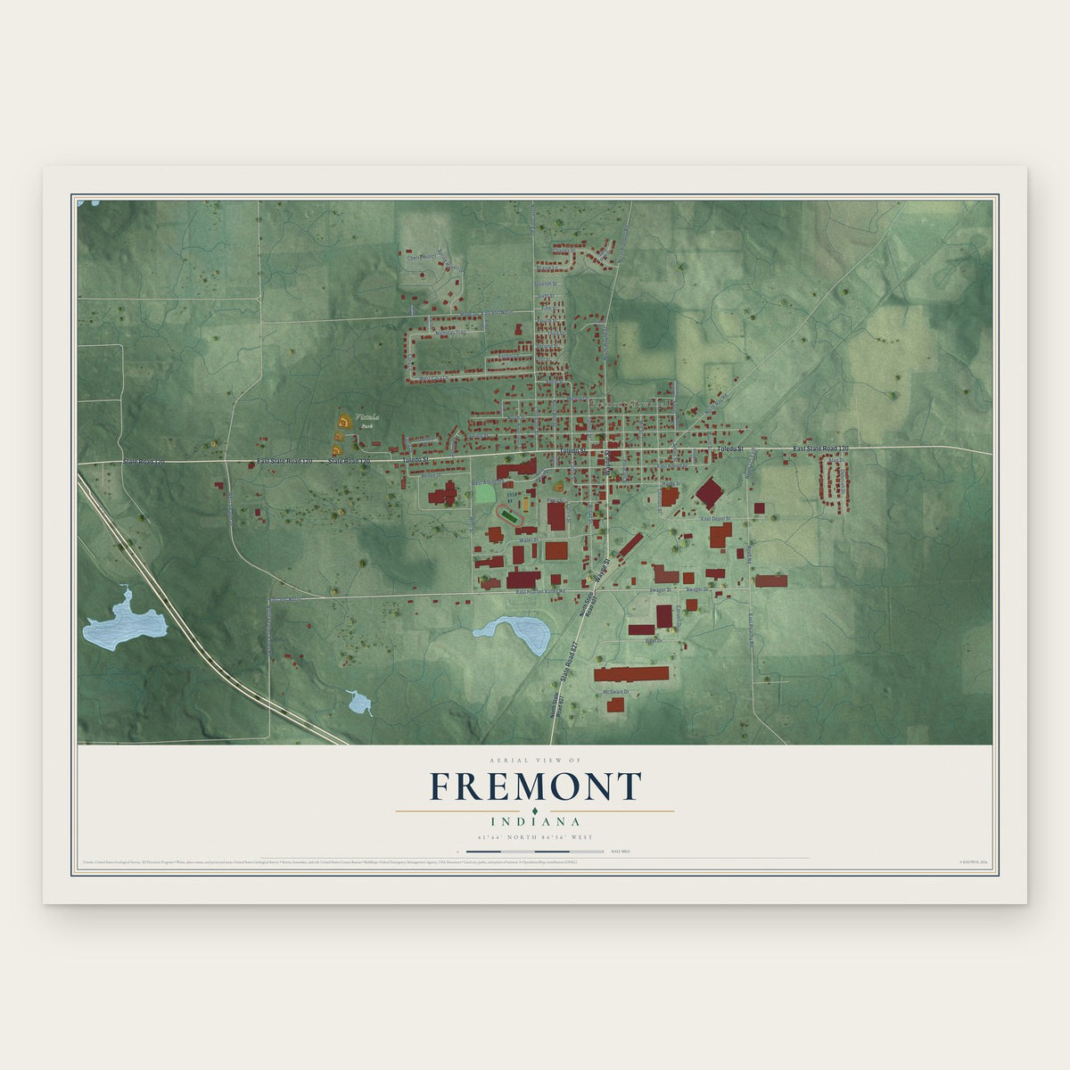 Fremont, Indiana map print, the full design