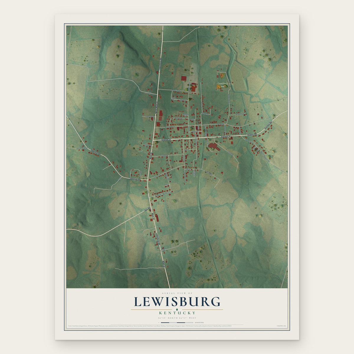 Lewisburg, Kentucky map print, the full design