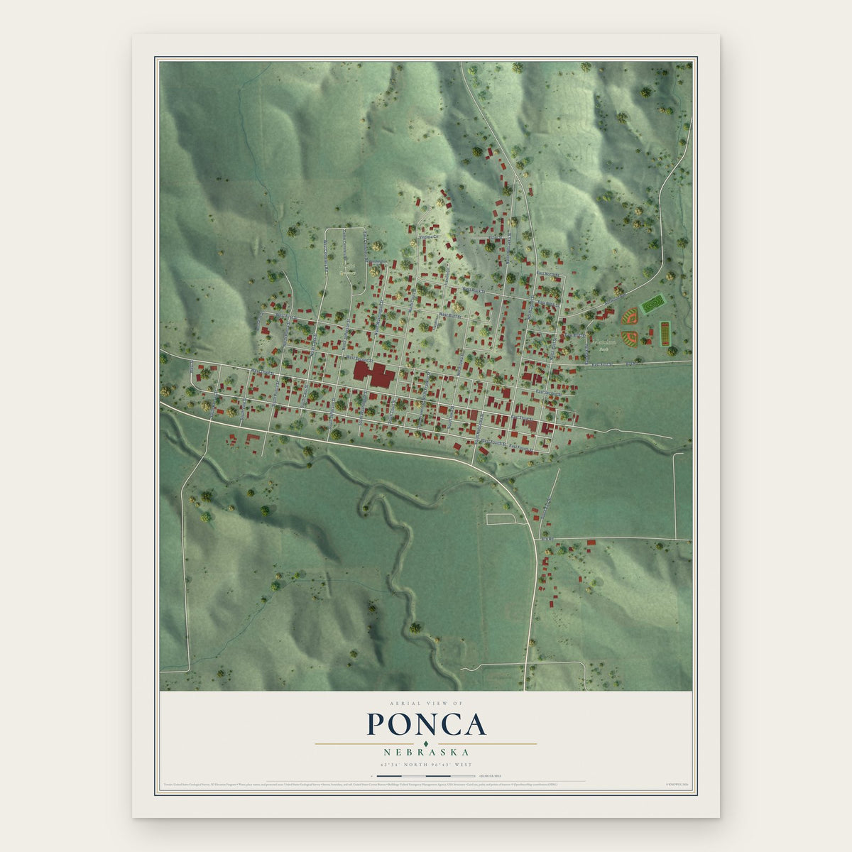 Ponca, Nebraska map print, the full design