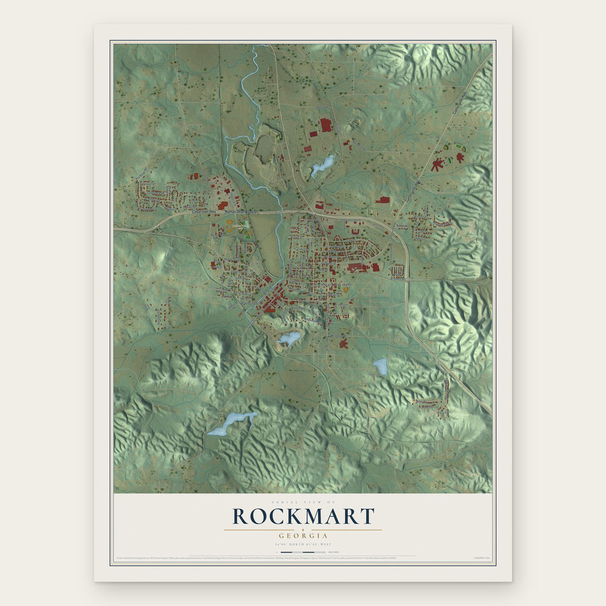 Rockmart, Georgia map print, the full design