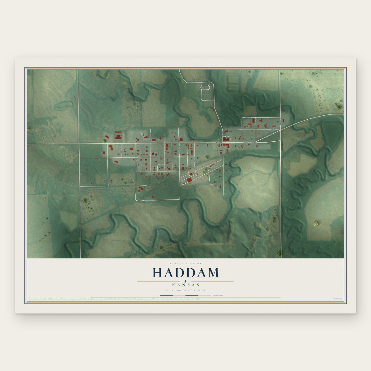 Haddam, Kansas map print, the full design