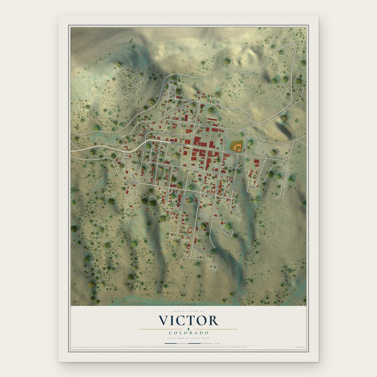 Victor, Colorado map print, the full design