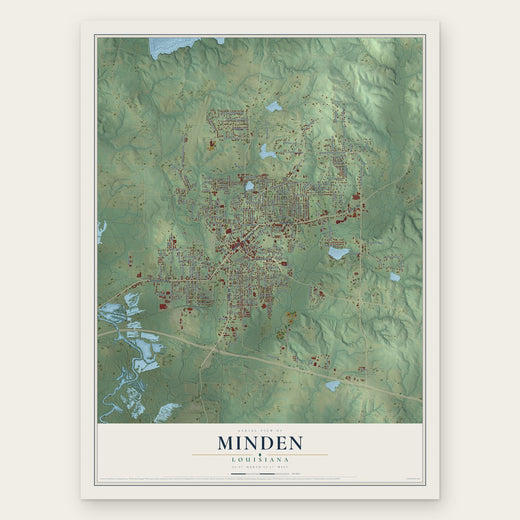 Minden, Louisiana map print, the full design
