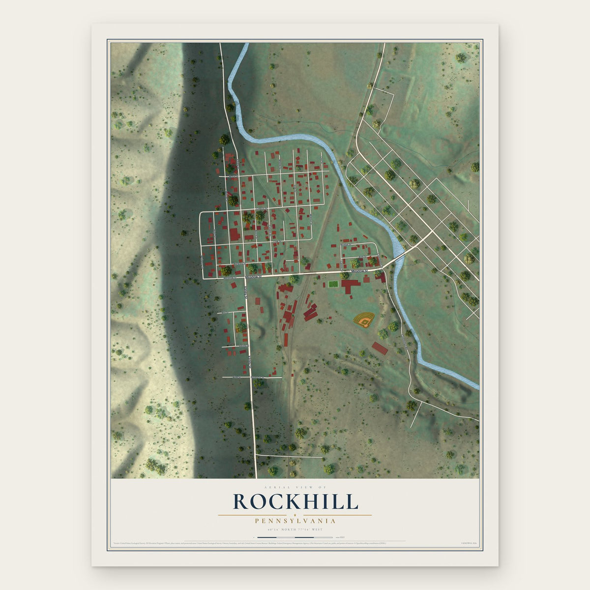 Rockhill, Pennsylvania map print, the full design