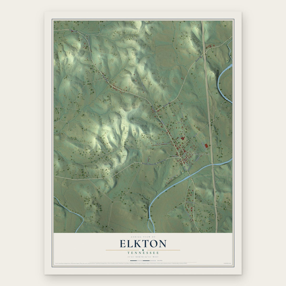 Elkton, Tennessee map print, the full design