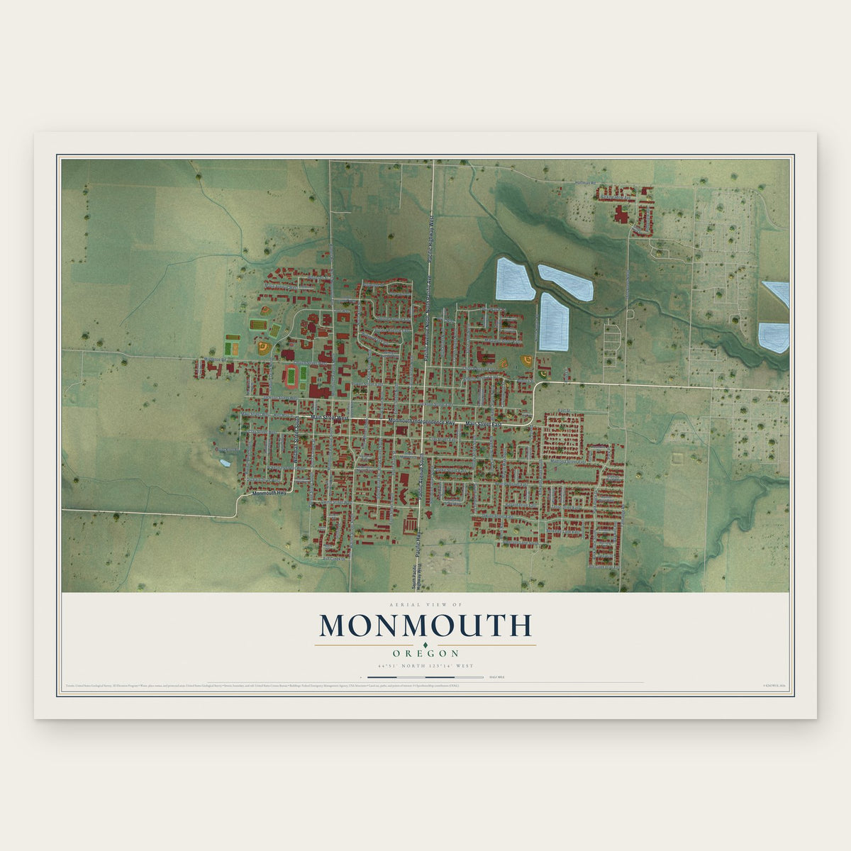 Monmouth, Oregon map print, the full design