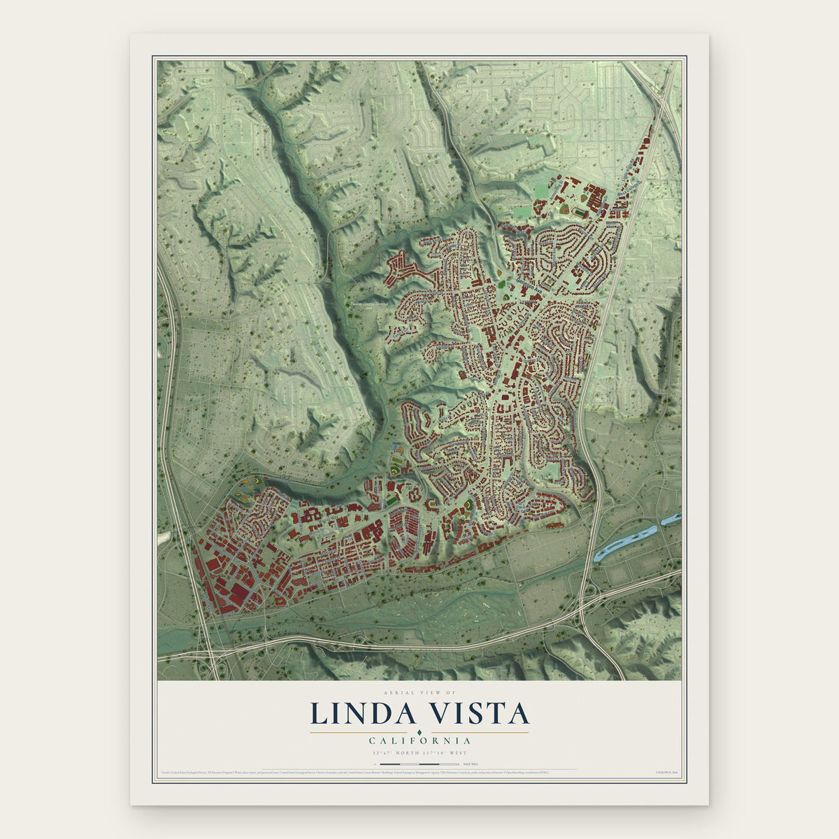 Linda Vista, California map print, the full design