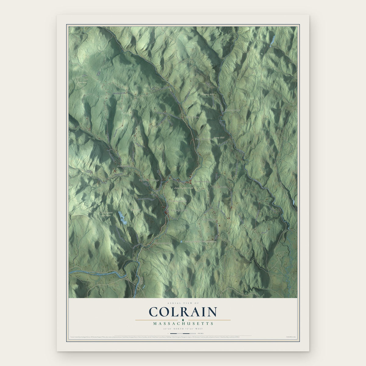 Colrain, Massachusetts map print, the full design