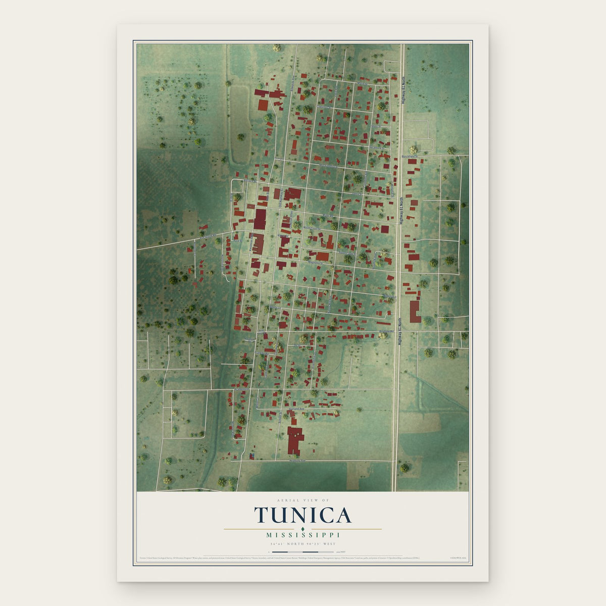 Tunica, Mississippi map print, the full design