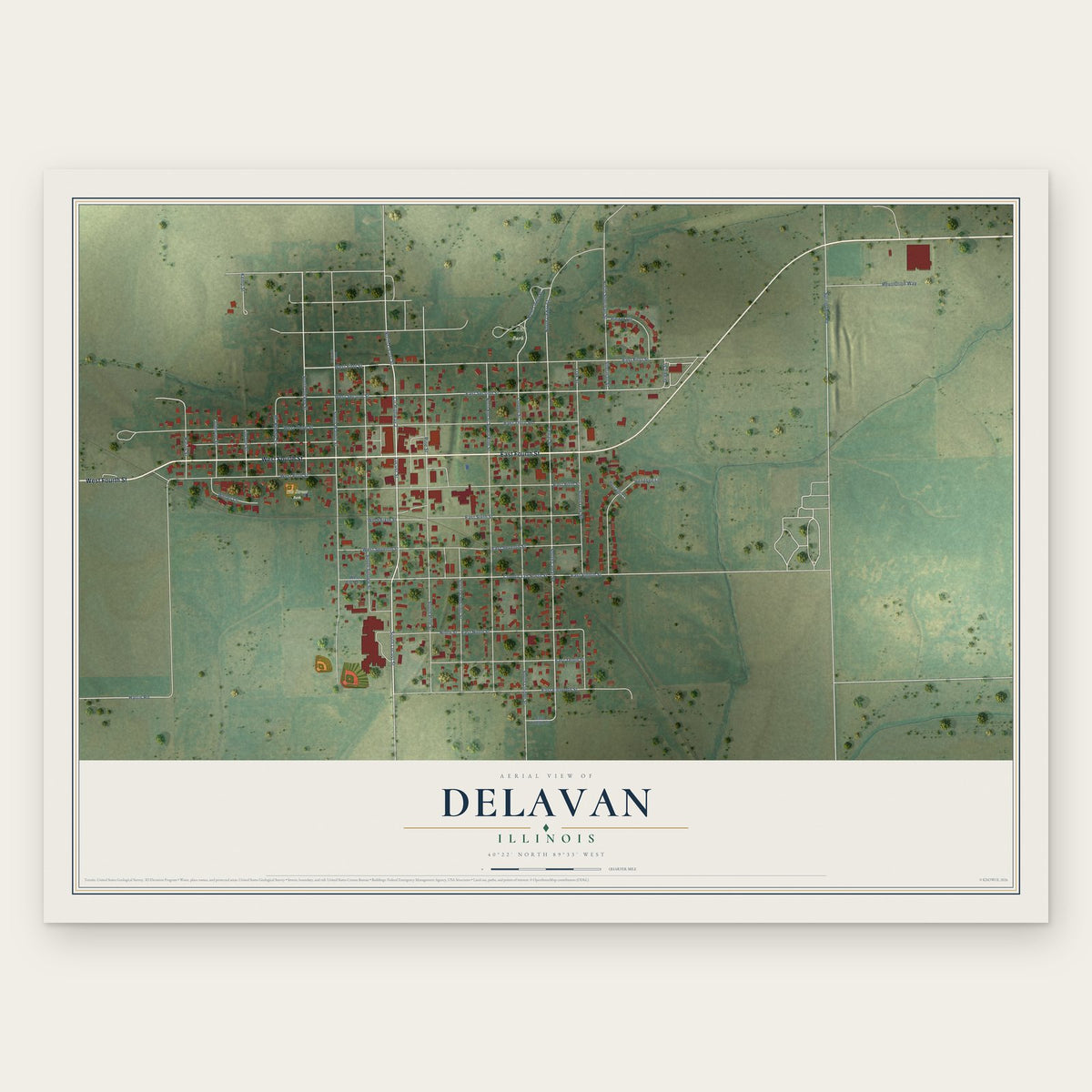 Delavan, Illinois map print, the full design
