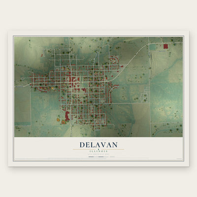 Delavan, Illinois map print, the full design