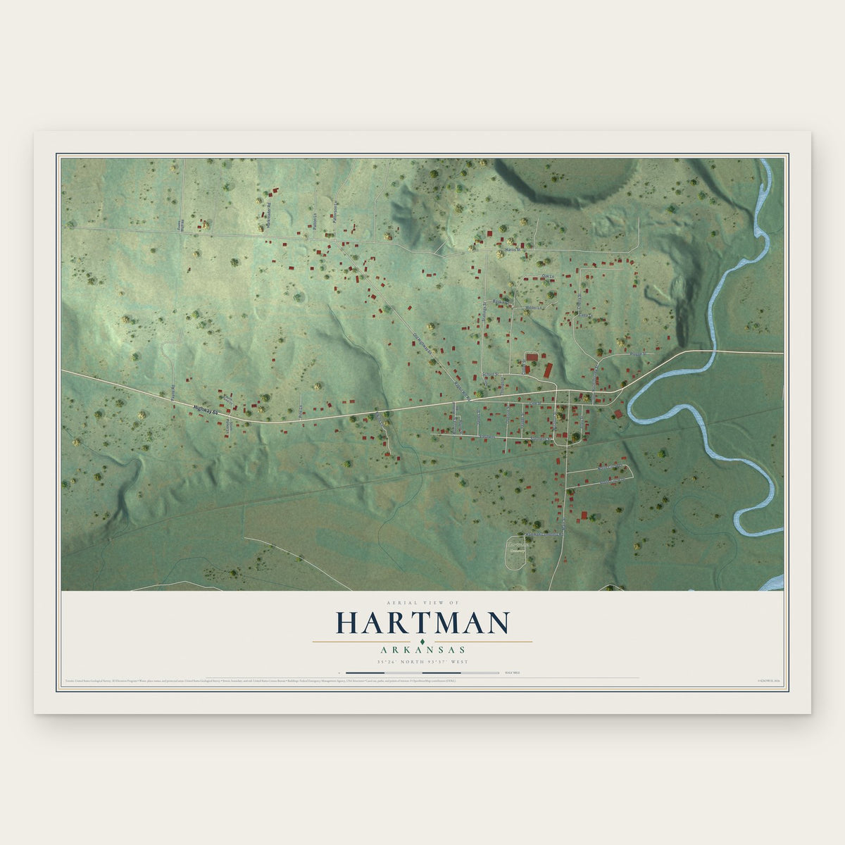 Hartman, Arkansas map print, the full design